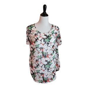 Zenobia 1X Black and White Floral Sheer Top